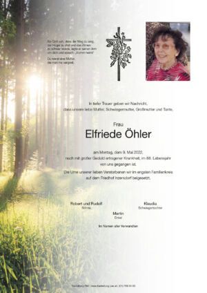 Traueranzeige von Elfriede Öhler