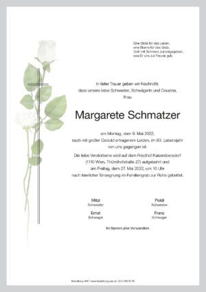 Traueranzeige von Margarete Schmatzer