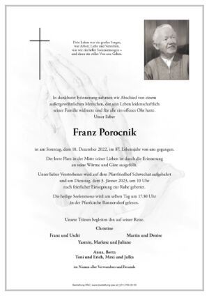 Traueranzeige von Franz Porocnik
