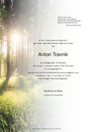 Traueranzeige von Anton Travnik