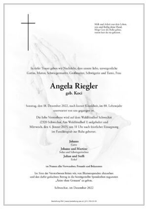 Traueranzeige von Angela Riegler