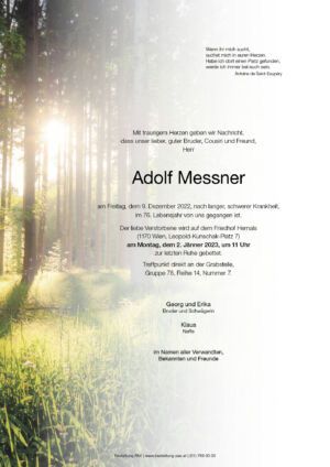 Traueranzeige von Adolf Messner