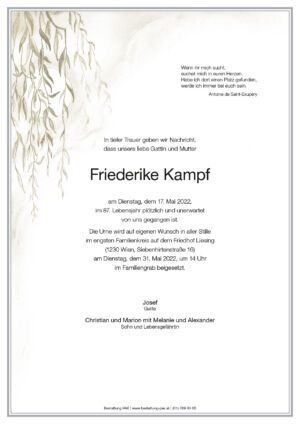 Traueranzeige von Friederike Kampf