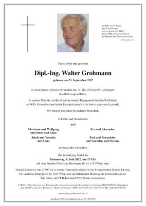 Traueranzeige von Dipl.-Ing. Walter Grohmann