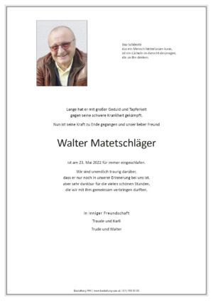 Traueranzeige von Walter Matetschläger