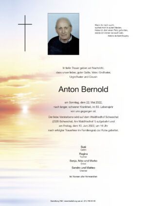 Traueranzeige von Anton Bernold