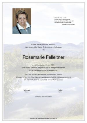 Traueranzeige von Rosemarie Felleitner