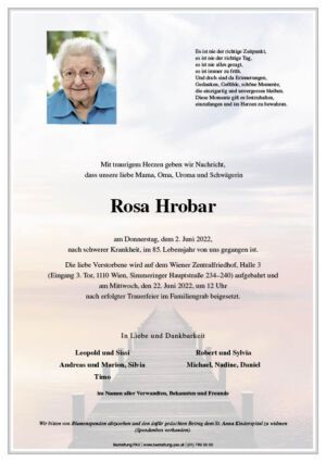 Traueranzeige von Rosa Hrobar