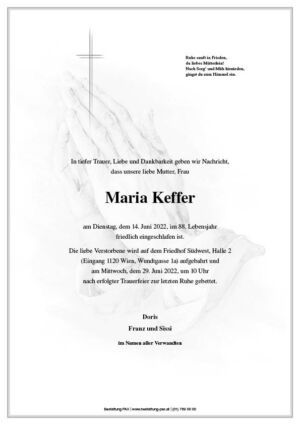 Traueranzeige von Maria Keffer