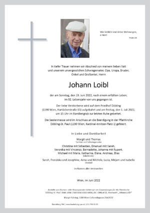 Traueranzeige von Johann Loibl