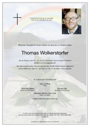 Traueranzeige von Thomas Wolkersdorfer