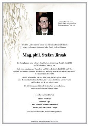 Traueranzeige von Mag. phil. Stefan Jirsak