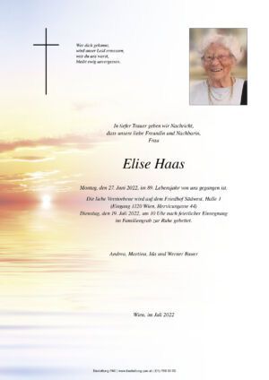 Traueranzeige von Elise Haas