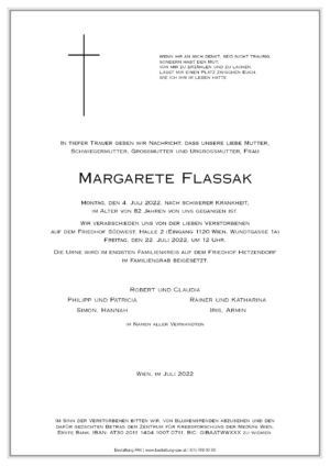 Traueranzeige von Margarete Flassak
