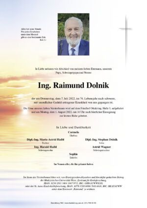 Traueranzeige von Ing. Raimund Dolnik