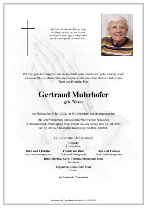 Traueranzeige von Gertraud Muhrhofer