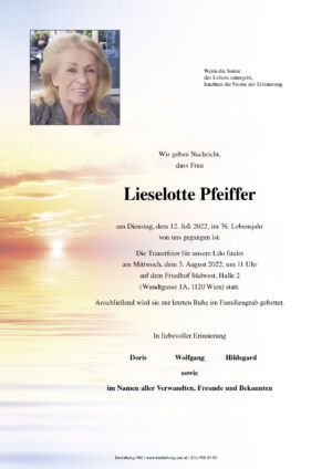 Traueranzeige von Lieselotte Pfeiffer