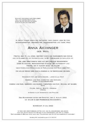 Traueranzeige von Anna Aichinger