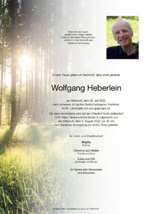 Traueranzeige von Wolfgang Heberlein