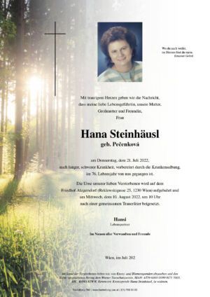 Traueranzeige von Hana Steinhäusl