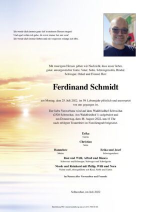 Traueranzeige von Ferdinand Schmidt