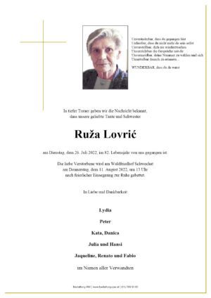 Traueranzeige von Ruža Lovrić
