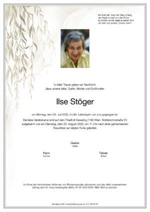 Traueranzeige von Ilse Stöger