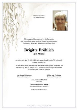 Traueranzeige von Brigitte Fröhlich