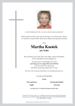 Traueranzeige von Martha Knotek