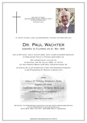 Traueranzeige von Dr. Paul Wachter