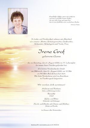 Traueranzeige von Irene Graf
