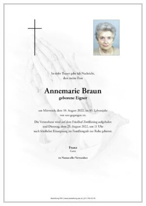 Traueranzeige von Annemarie Braun