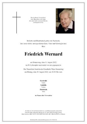 Traueranzeige von Friedrich Wernard