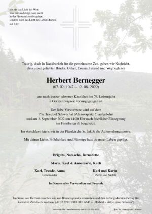 Traueranzeige von Herbert Bernegger