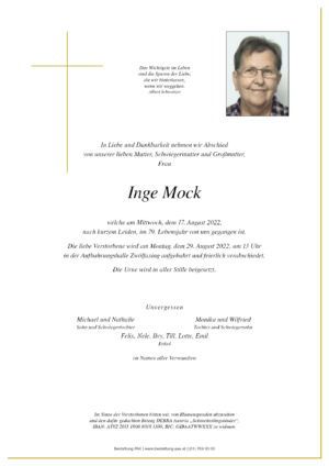 Traueranzeige von Inge Mock