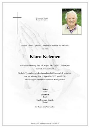 Traueranzeige von Klara Kelemen