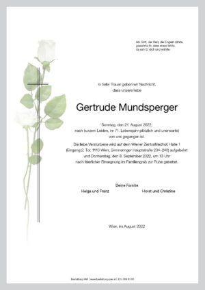 Traueranzeige von Gertrude Mundsperger