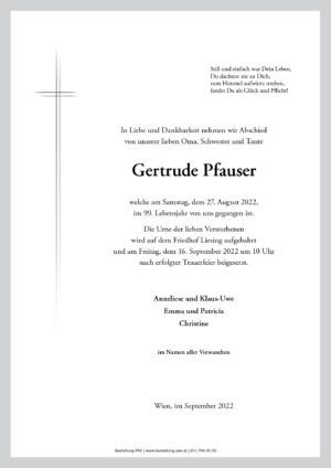 Traueranzeige von Gertrude Pfauser