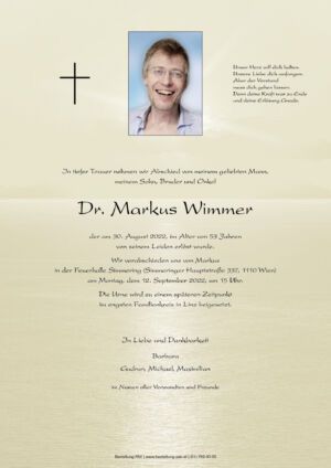 Traueranzeige von Dr. Markus Wimmer