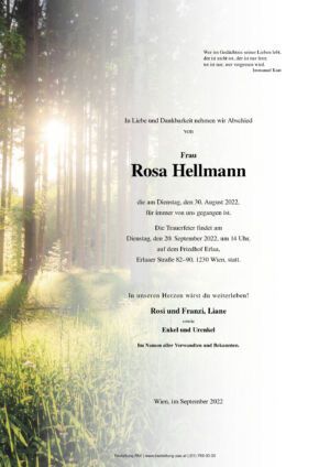 Traueranzeige von Rosa Hellmann