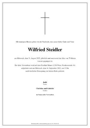 Traueranzeige von Wilfried Steidler