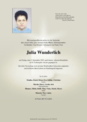 Traueranzeige von Julia Wunderlich
