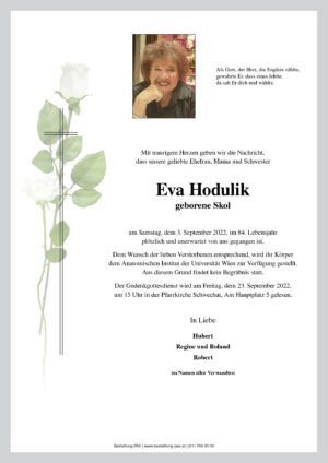 Traueranzeige von Eva Hodulik