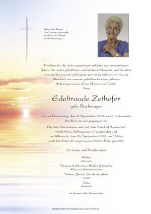 Traueranzeige von Edeltraude Zethofer
