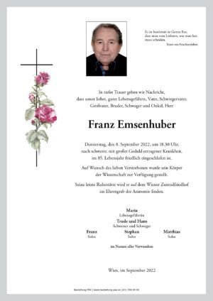 Traueranzeige von Franz Emsenhuber
