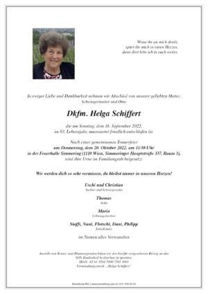 Traueranzeige von Dkfm. Helga Schiffert