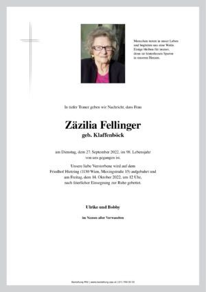 Traueranzeige von Zäzilia Fellinger