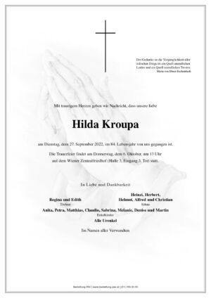 Traueranzeige von Hilda Kroupa