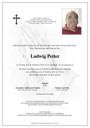 Traueranzeige von Ludwig Petter