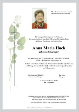 Traueranzeige von Anna Maria Huck